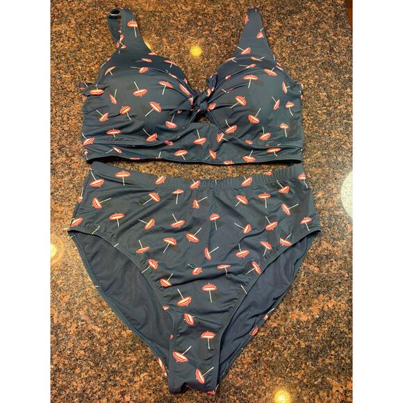 Nip Tuck Tankini Umbrella Print Twisted Front Retro Full Coverage Bikini Size 16 - Picture 4 of 12